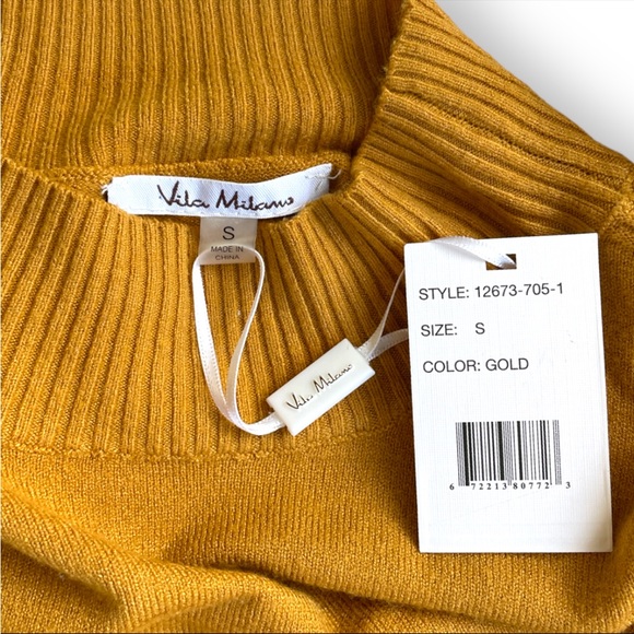 NWT Vila Milano Mock Neck Long Sleeve Sweater In Color Gold Size Small - Picture 3 of 7